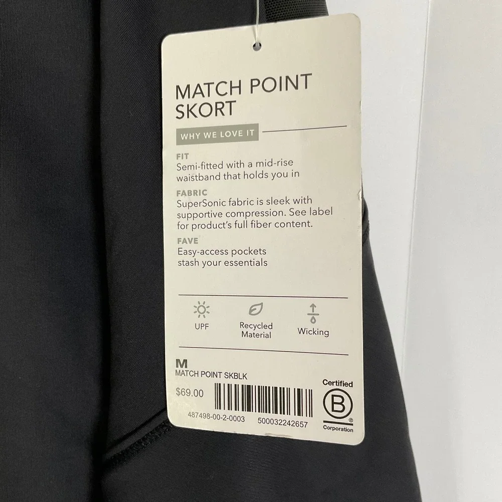 Athleta Match Point Skort Black Women Medium 487498 Athletic Tennis Golf Skirt - Picture 5 of 11